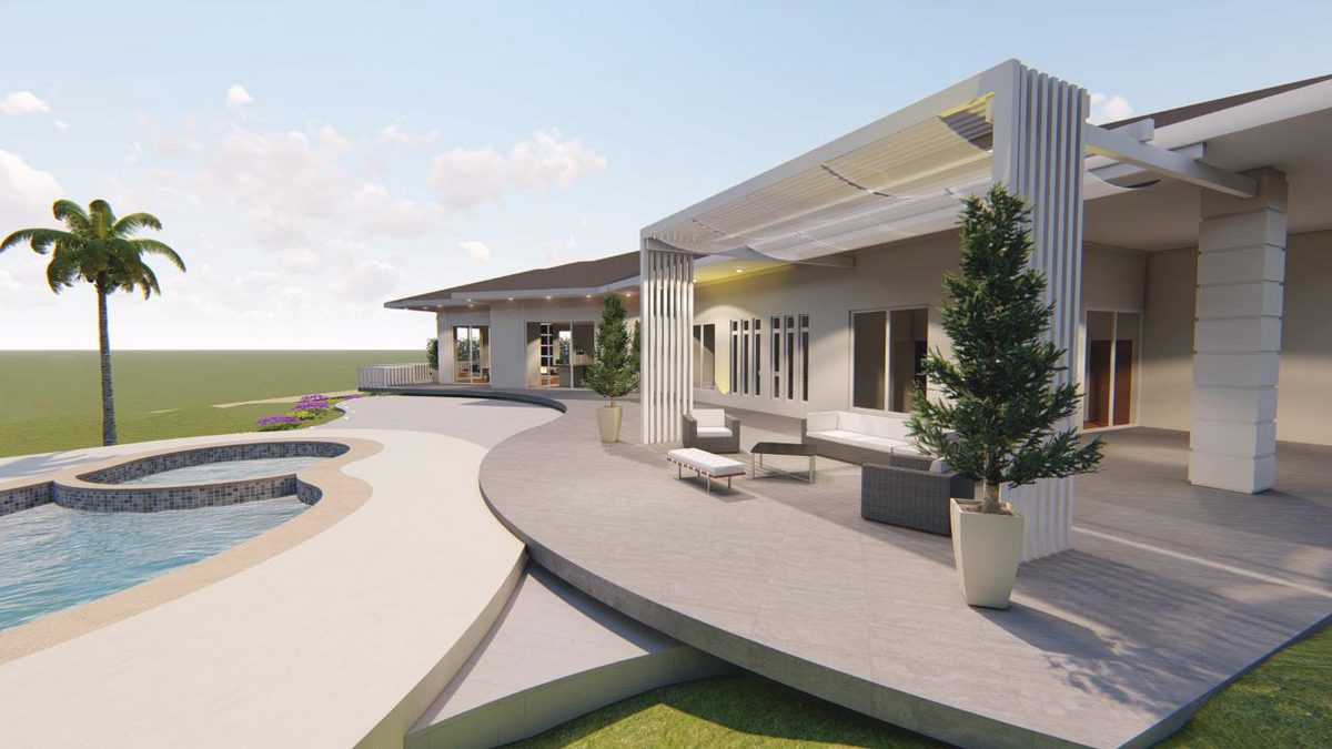 Diseño Hostería — terraza y piscina